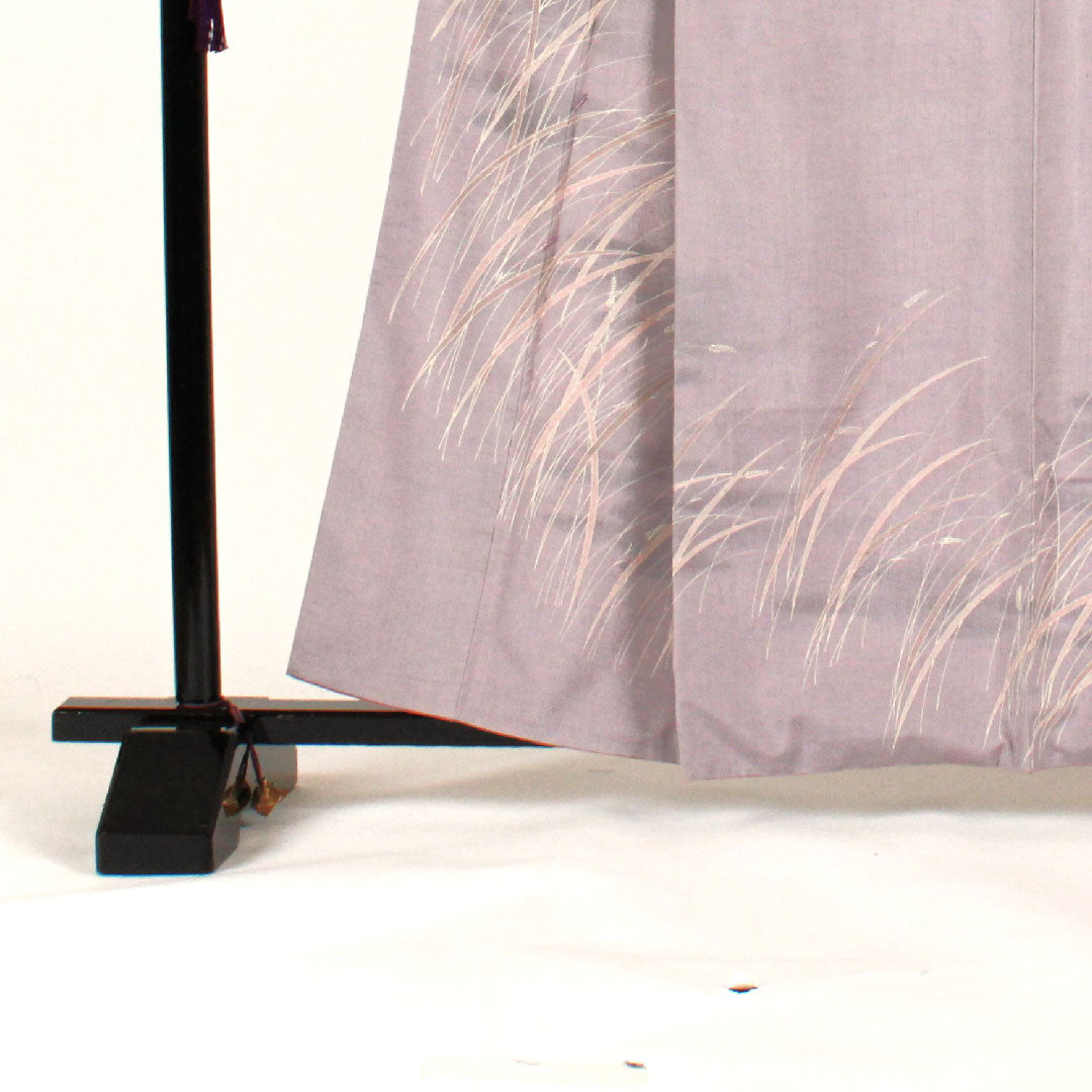 訪問着 袷 身丈161cm 裄丈66cm 芒模様 紬地 正絹 Sランク 紫系 1112000762420