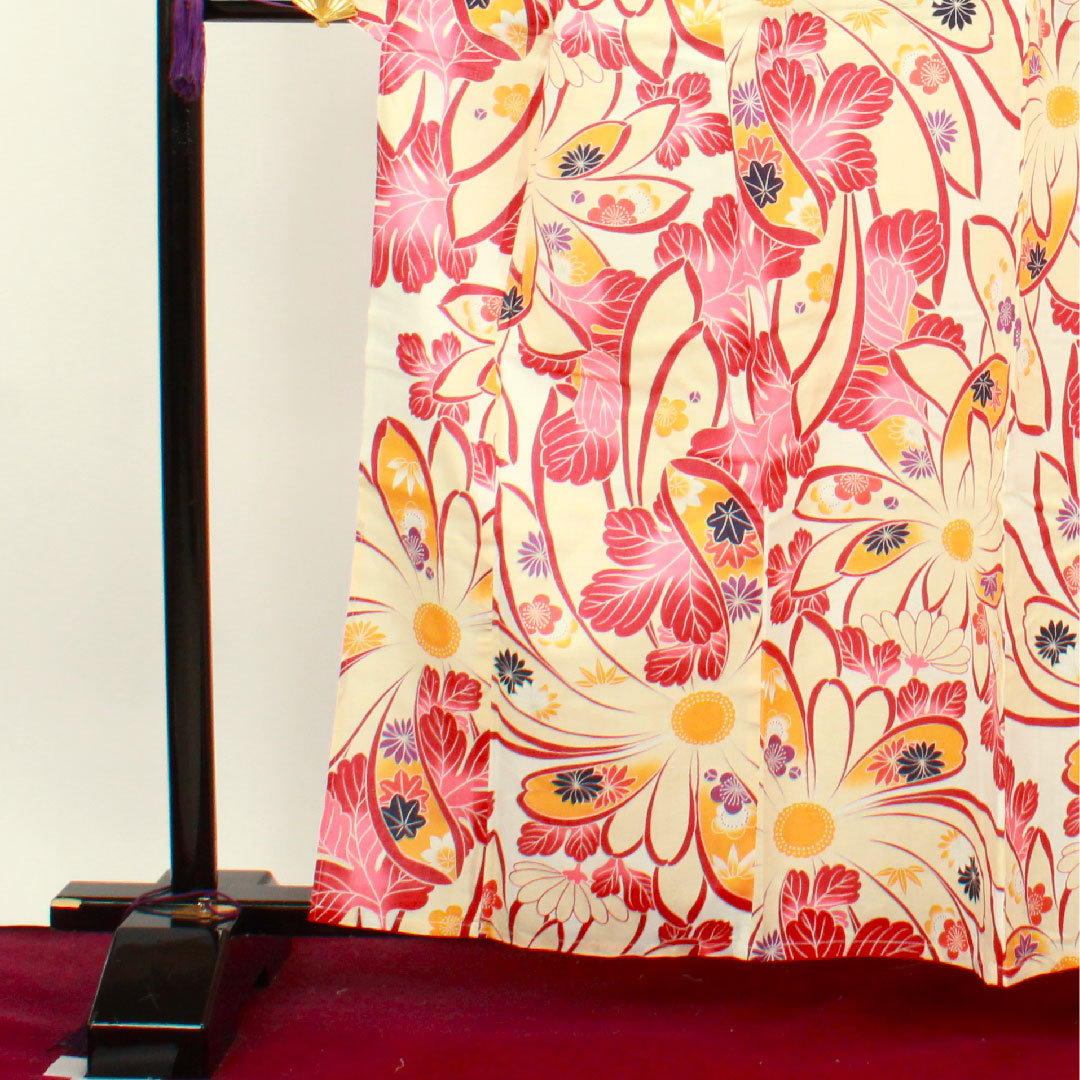 Yukata Flower Pattern Cotton S Rank Single Layer Length 162cm Sleeve Length 65.5cm White 1118001152411