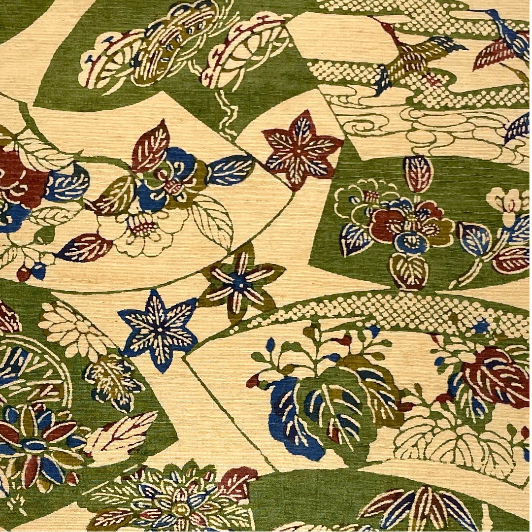 名古屋帯 薄柿色 古典柄 扇面に松竹梅 鳥 蝶 帯丈382cm 正絹 Aランク 全通 カジュアル ベージュ系 1124004613325 名古屋仕立て