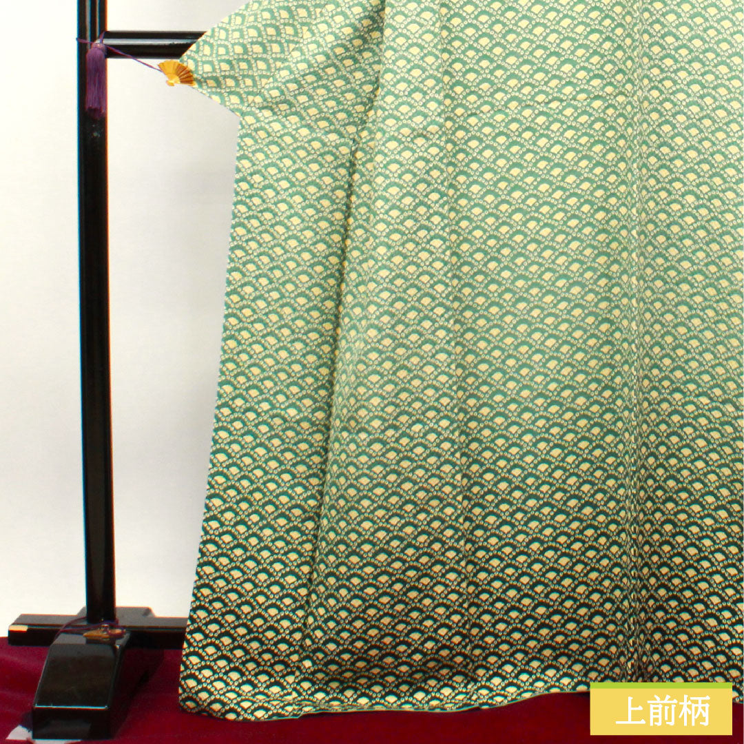 小紋 正絹 身丈167.5cm 裄丈65.5cm 袷 山藍摺色 Sランク 緑系 1115003672519