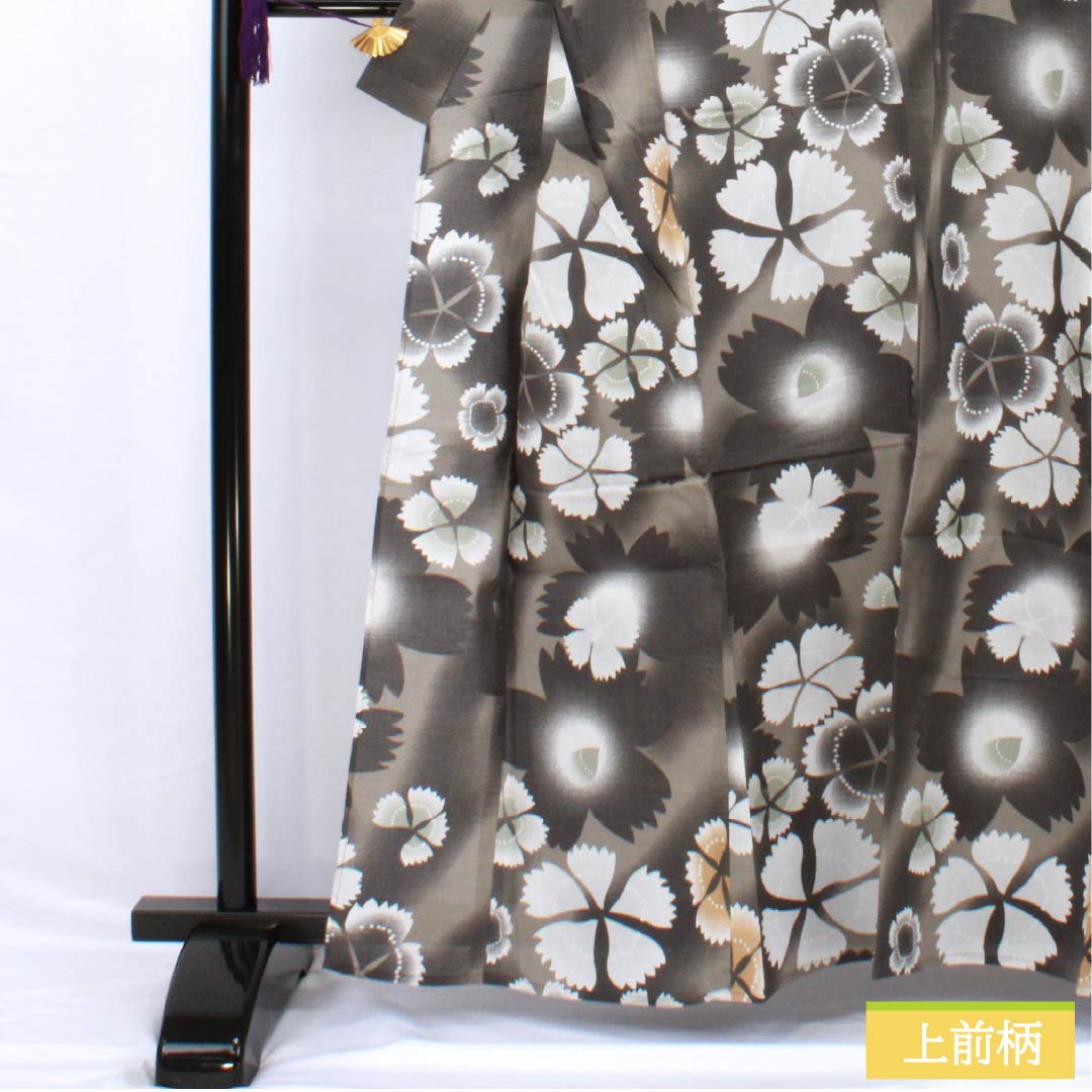 浴衣 木綿 身丈161cm 裄丈67.5cm Sランク 単衣 グレー系 消炭鼠色(けしずみねずみいろ) 秋桜 1118005312422