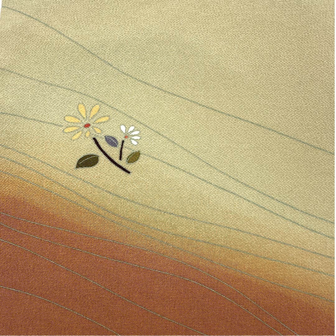 名古屋帯 赤白橡色 亜麻色 花模様 壁糸 帯丈368cm 正絹 Aランク ポイント柄 カジュアル 茶系 1124003723314 名古屋仕立て