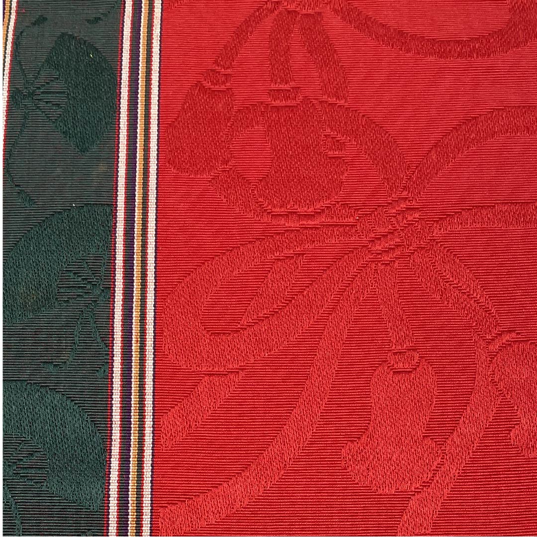 半幅帯 正絹 帯丈342cm 紅赤色(べにあかいろ) 扇面 束ね紐 博多織 赤系 Sランク 1125001382312