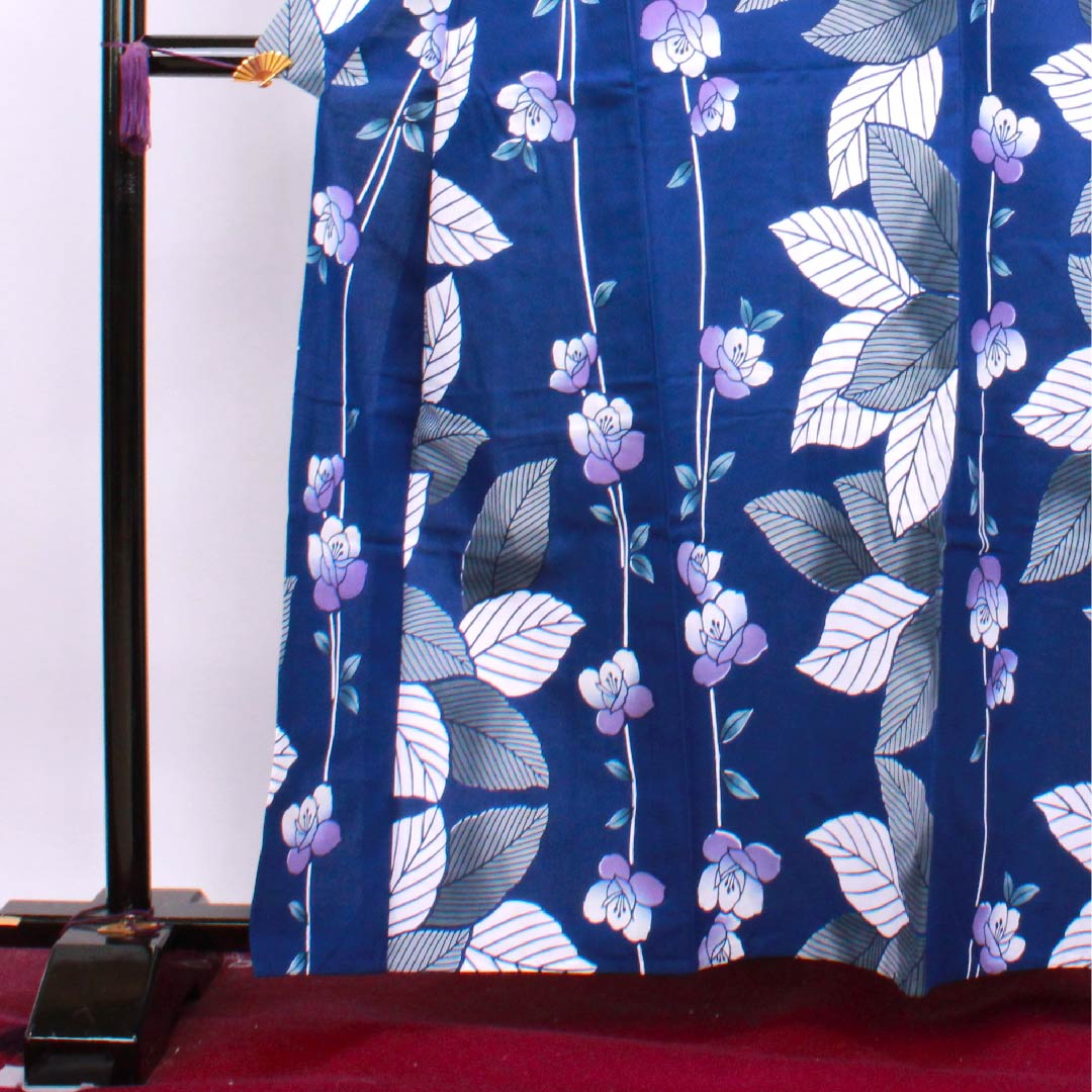 浴衣 紺桔梗色 薔薇 木綿 Sランク 単衣 身丈161.5cm 裄丈71cm 紺系 1118004132418