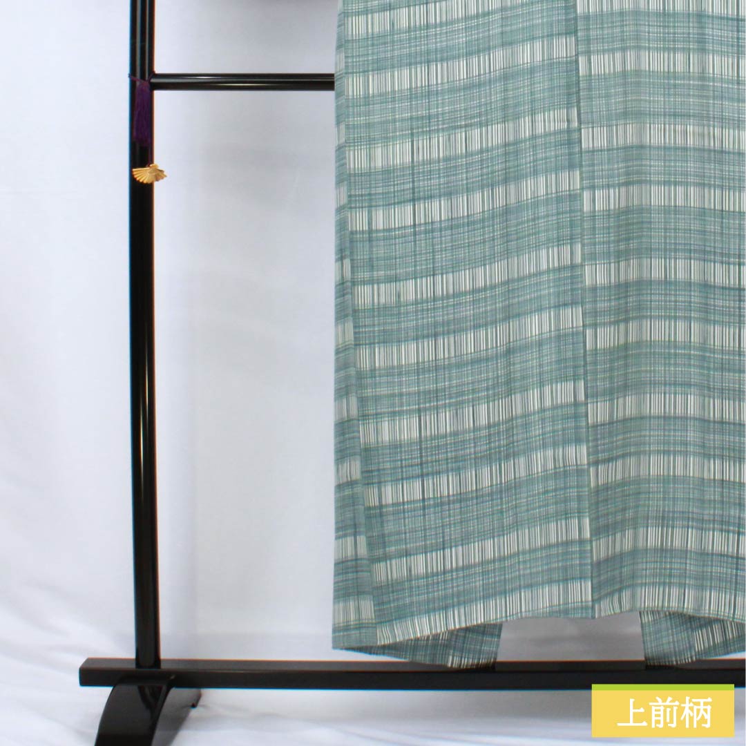 男物長襦袢 正絹 Sランク 身丈151cm 裄丈69cm 藍砥茶色(あいとのちゃいろ) チェック柄 単衣 水色系 1140000632524