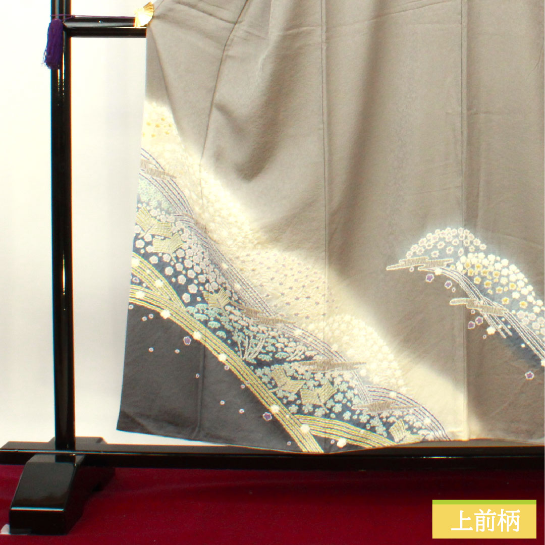 訪問着 正絹 袷 身丈155.5cm 裄丈63cm 灰色 おぼろ染め 絞り 作家物 抽象模様 Sランク グレー系 1112003822322