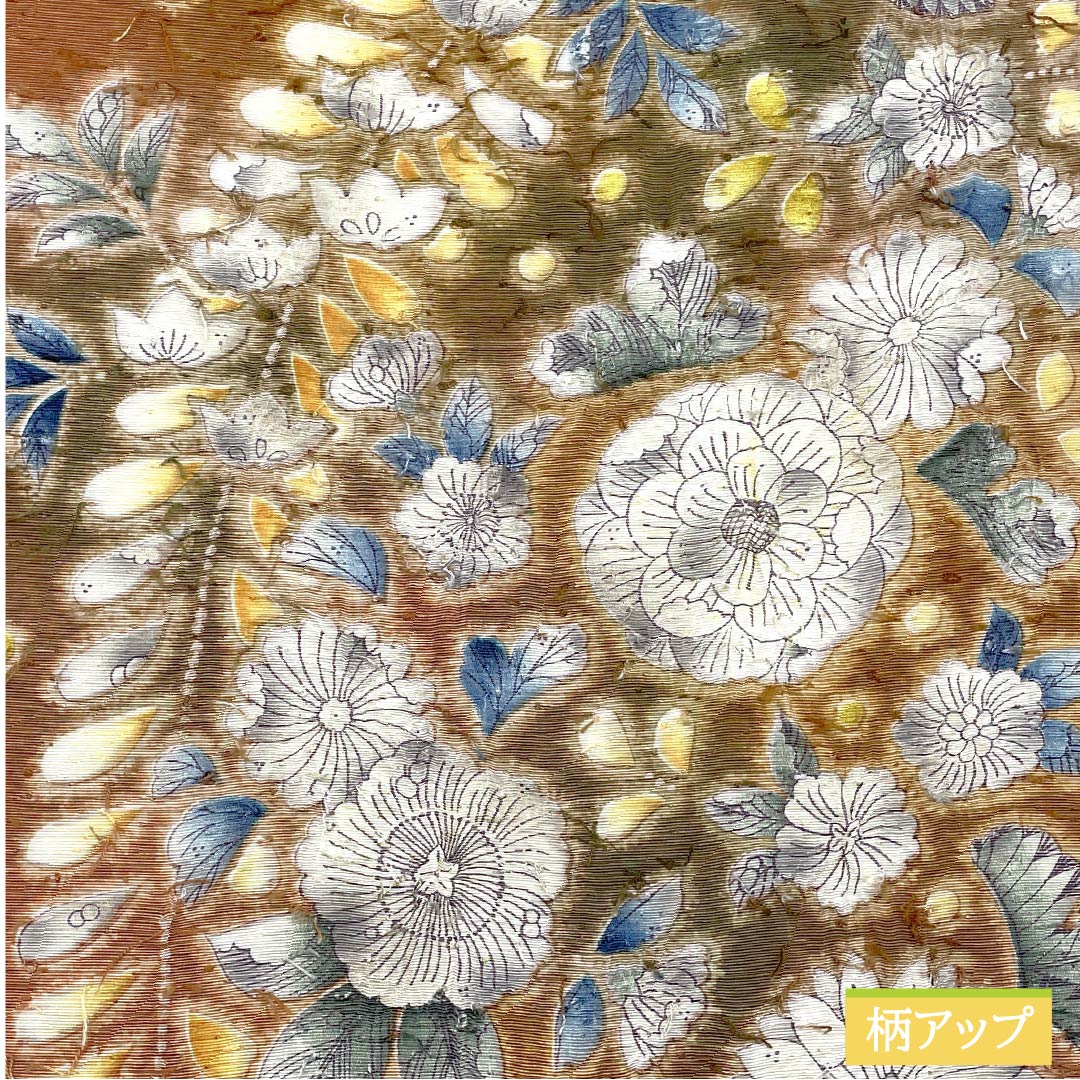 袋帯 正絹 芝翫茶色(しかんちゃいろ) ひげ紬 網織紬 辻ヶ花 帯丈460cm Sランク 六通 セミフォーマル 茶系 1123012262414