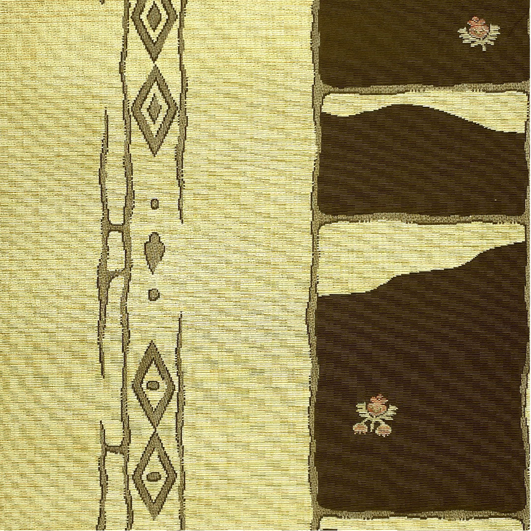 袋帯 抽象模様 帯丈422cm 正絹 Sランク 六通 カジュアル 黄系 1123004142323