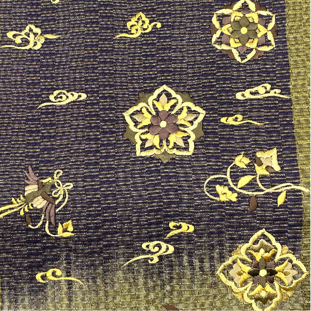 袋帯 刺繍 花鳥模様 帯丈440cm 正絹 Sランク ポイント柄 セミフォーマル 緑系 1123004652319