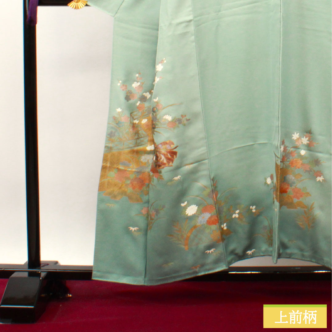 Homongi, pure silk, lined, length 156.5cm, sleeve length 64cm, light blue, gold leaf finish, auspicious motif, A rank, light blue, 1112003523324