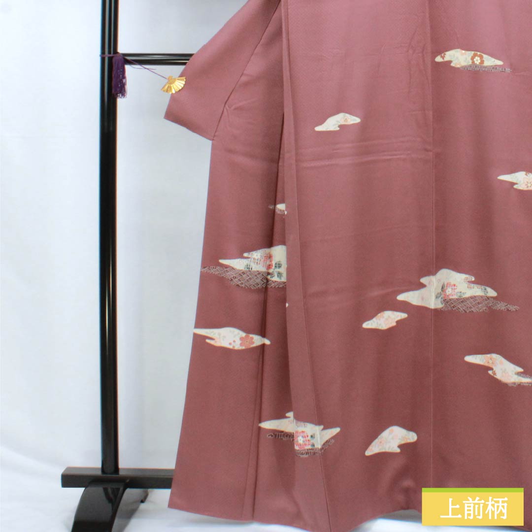 訪問着 正絹 Sランク 袷 身丈162.5cm 裄丈62cm 紅鳶色(べにとびいろ) 京友禅 吉祥文様 付下げ 赤系 1112006572412