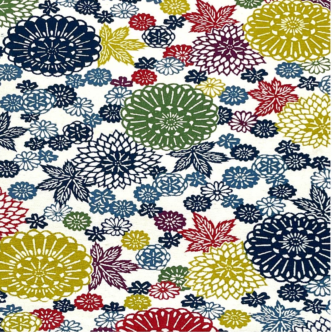 名古屋帯 乳白色色 京紅型 菊 紅葉 帯丈357cm 正絹 Sランク 全通 カジュアル 白系 1124004842311 開き仕立て