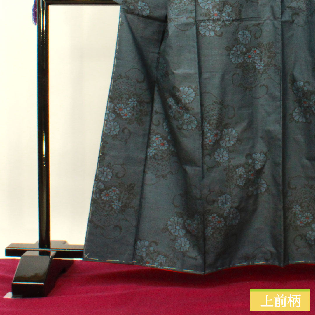 紬 正絹 身丈162.5cm 裄丈64cm 花模様 Aランク 袷 紺系 1116003303418