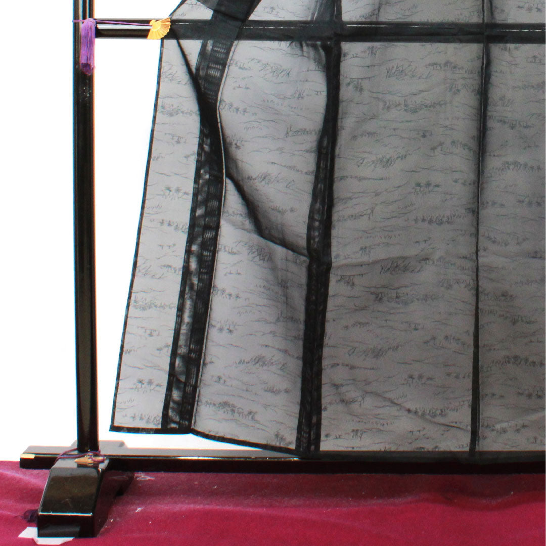 Summer item, pure silk, plain color, length 159cm, sleeve length 64.5cm, landscape pattern, gauze, S rank, black, 1132001292310