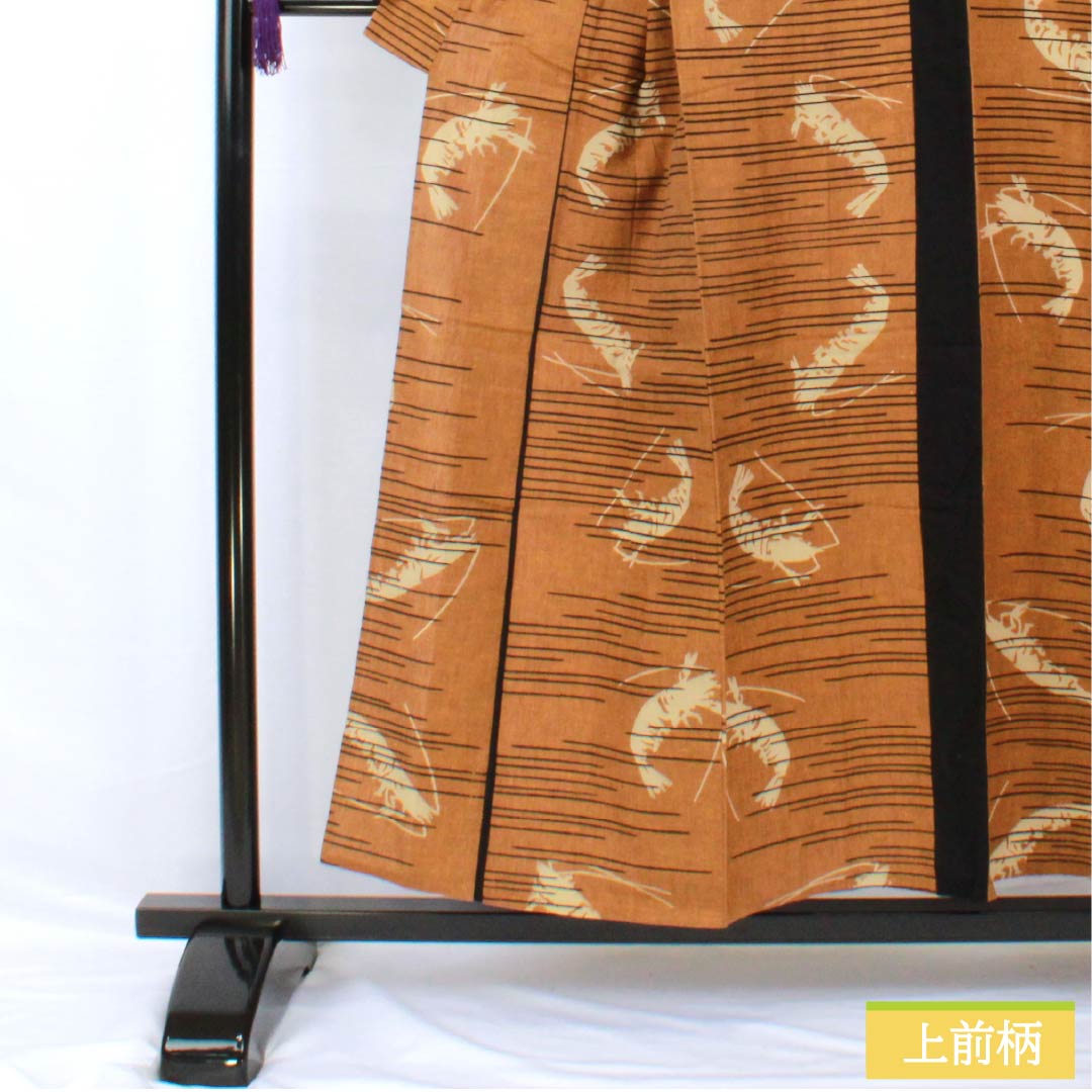 Yukata Cotton Length 154.5cm Sleeve length 64cm A rank Single layer Brownish yellowish brown Shrimp 1118005413214