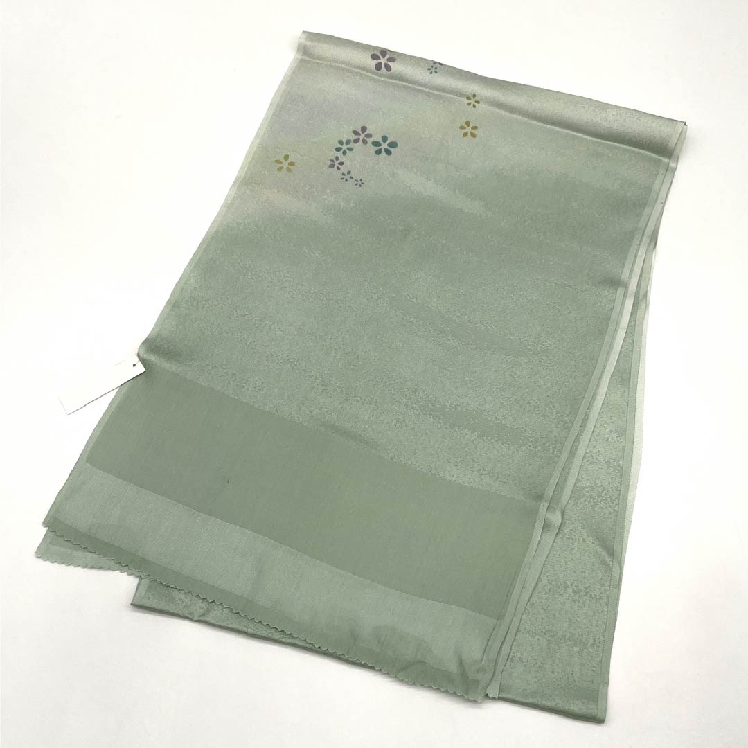 帯揚げ 正絹 Sランク セミフォーマル 白緑色(びゃくろくいろ) 小花 長さ約173cm 幅約28cm 緑系 1136002312919