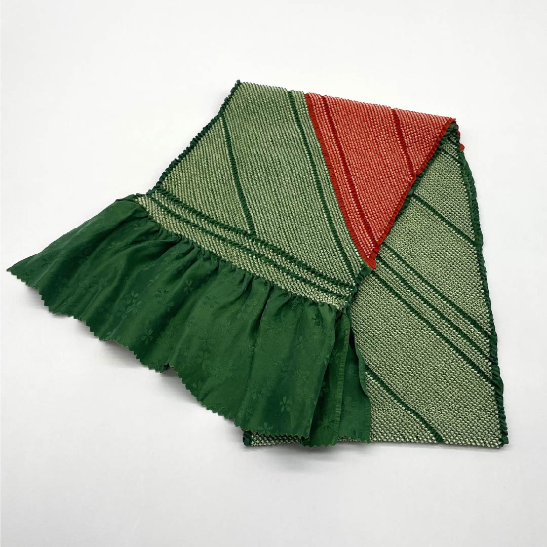 (Like new) S-Rank Silk Obijime and Obiage Set, Saitatsumairo (Saitatsumairo) Color, Length: Approx. 156cm, Width: Approx. 1.2cm, Green, for Furisode Kimono (Long-Sleeved Kimono). Product Code: 1141000082319