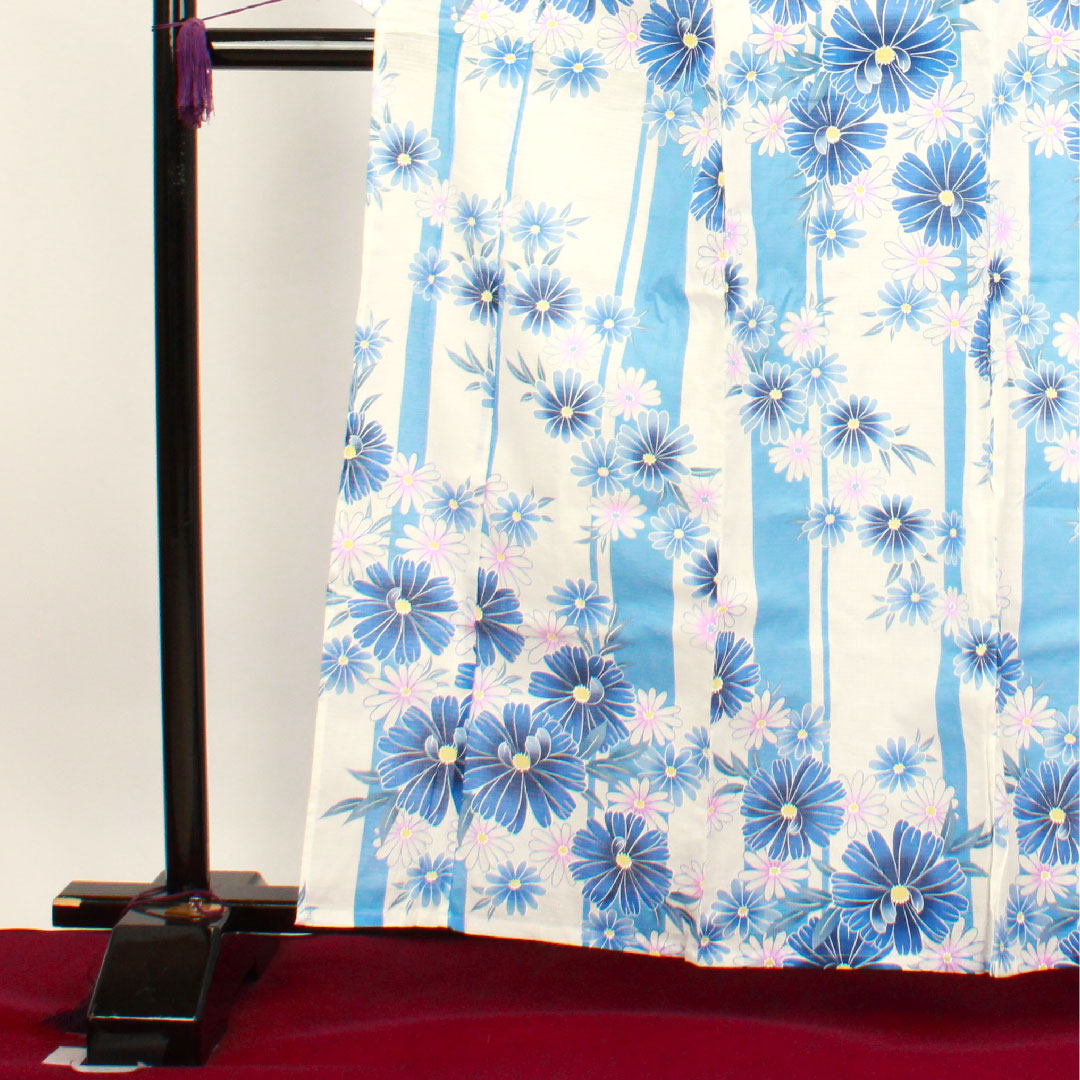 Yukata, floral pattern, cotton, S rank, single layer, length 161cm, sleeve length 65.5cm, white, 1118001482411