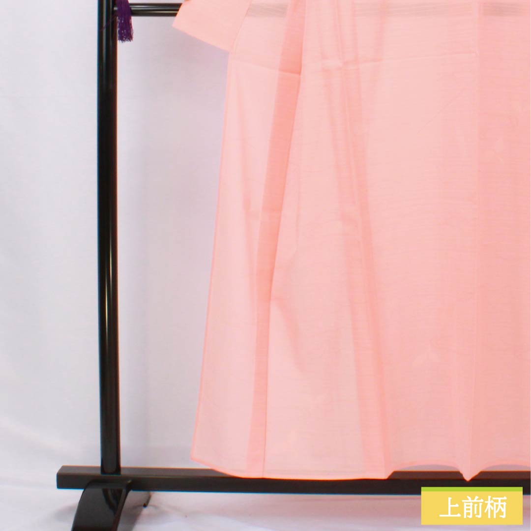 夏物 正絹 小紋 身丈154cm 裄丈63cm 淡紅赤色(うすべにあかいろ) 紋絽 草木模様 絽 Sランク ピンク系 1132002852213