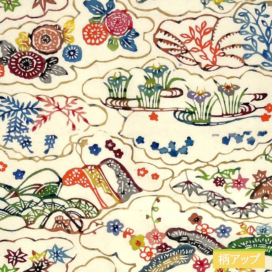 Nagoya obi, natural color, Kyo Bingata, Toyama, floral pattern, obi length 402cm, pure silk, A rank, full length, casual, cream color, 1124008033415, Nagoya style