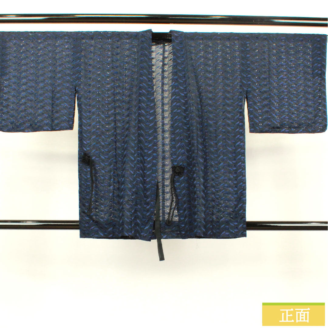 道中着 ポリエステル 身丈77.5cm 裄丈63.5cm 幾何学模様 スリーシーズン Sランク 単衣 黒系 1117000602910