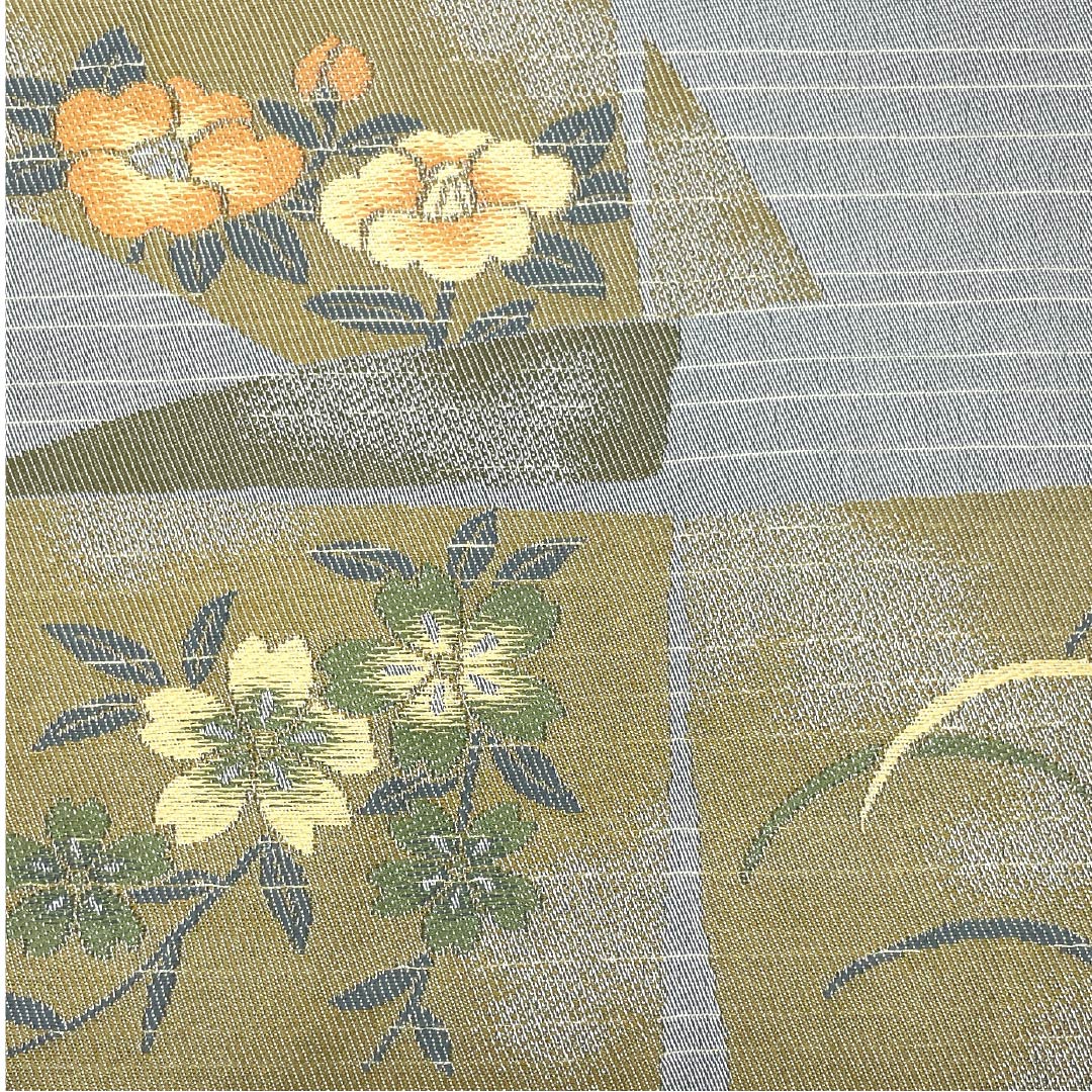 半幅帯 ポリエステル 帯丈440cm 水銀色(すいぎんいろ) 古典柄 花柄 長尺 グレー系 Sランク 1125001522422