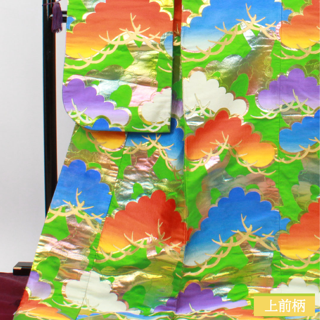 色打掛 正絹 身丈198cm 裄丈66.5cm 龍村謹製 桐箱入り 長襦袢セット 唐織 松 Aランク 袷 緑系 1110000613919