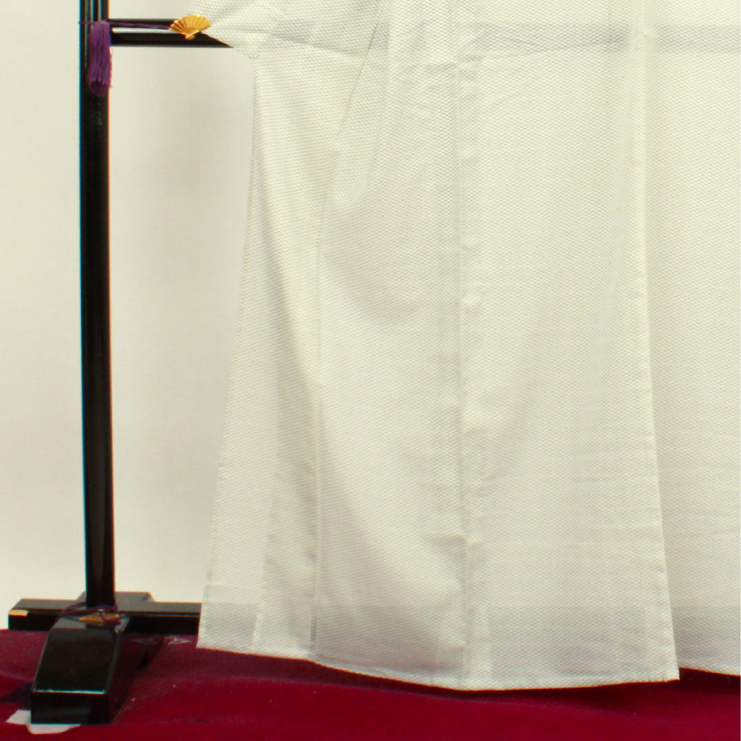 夏物 ポリエステル 小紋 身丈166cm 裄丈66cm 幾何学模様 洗える着物 紗 Aランク 白系 1132000763511