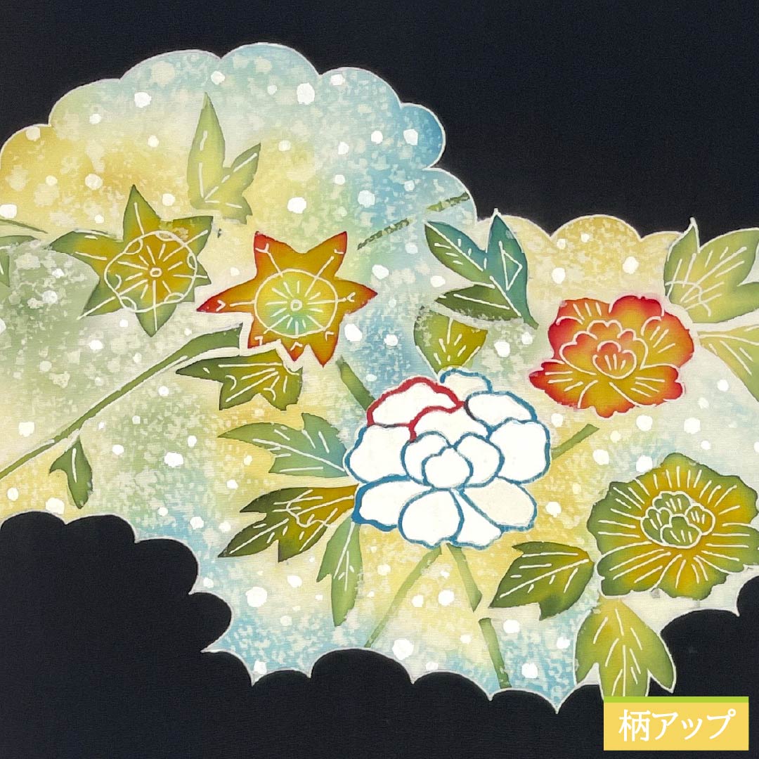 名古屋帯 正絹 Bランク 塩瀬 染め帯 草花模様 帯丈388cm ポイント柄 カジュアル 黒系 1124009824410 名古屋仕立て