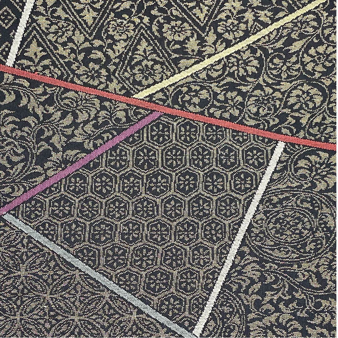 袋帯 黒色 切り嵌め風 七宝 更紗 亀甲 帯丈432cm 正絹 Sランク 六通 カジュアル 黒系 1123008832310