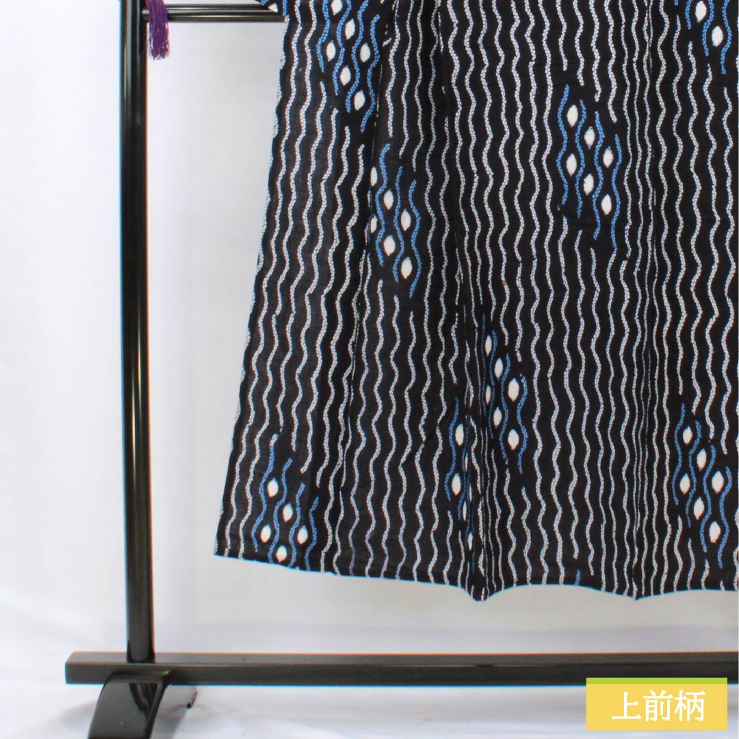 浴衣 木綿 身丈146cm 裄丈63.5cm Bランク 単衣 紺系 濃紺色(のうこんいろ) 有松絞り 抽象模様 居敷当て 1118006784118