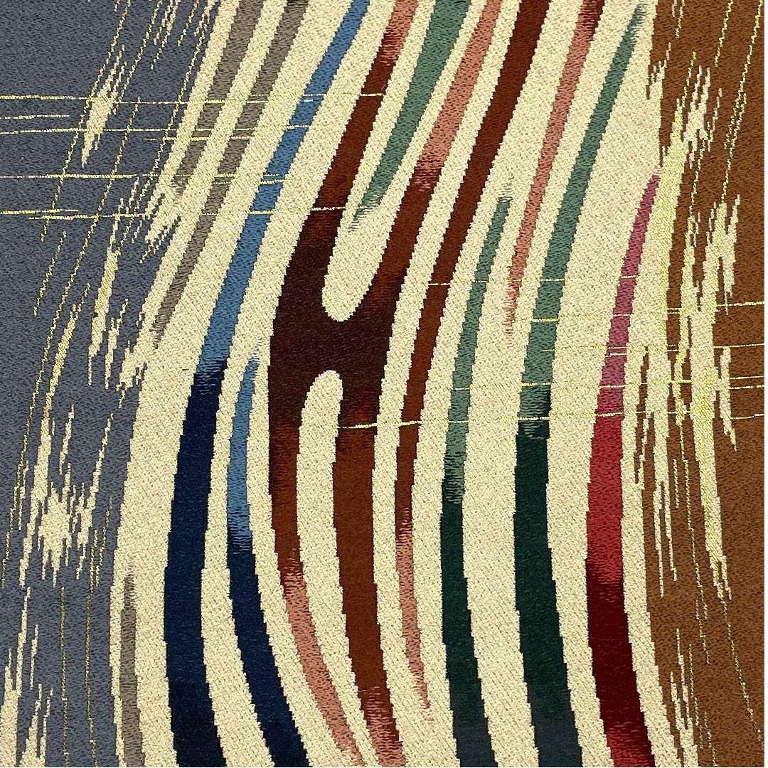 袋帯 赤錆色(あかさびいろ) 白綾苑大庭 幾何学模様 帯丈434cm 正絹 Sランク 六通 カジュアル グラデーション系 1123008802399