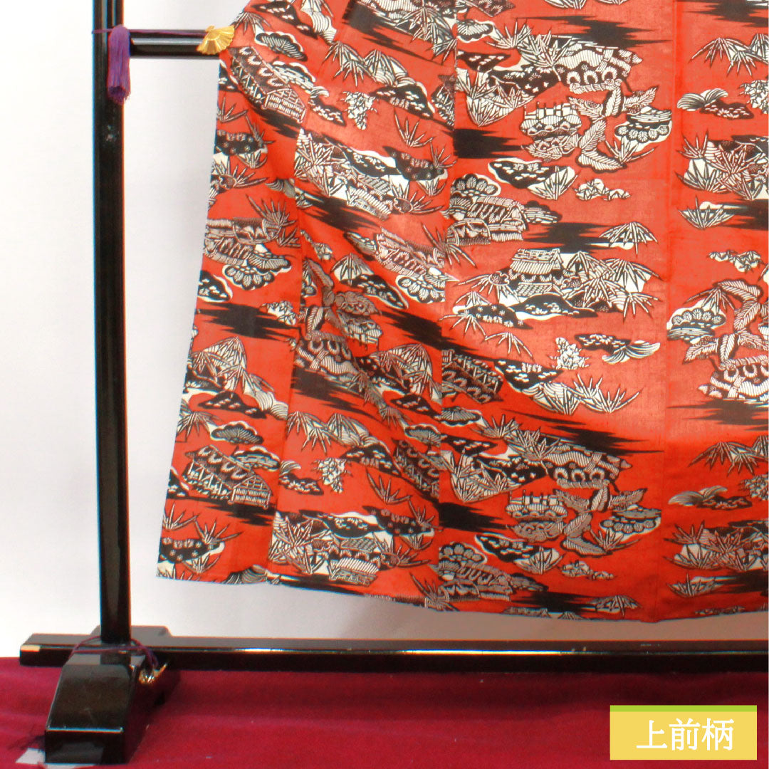 小紋 正絹 身丈157.5cm 裄丈65cm 単衣 赭色 型染 茶屋辻 Sランク 茶系 1115003922314