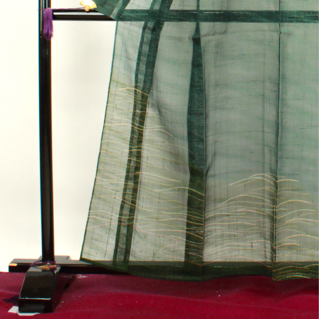 夏物 正絹 訪問着 身丈160cm 裄丈65cm 黒緑色(くろみどりいろ) 抽象模様 紬地 絽 Sランク 緑系 1132000572419