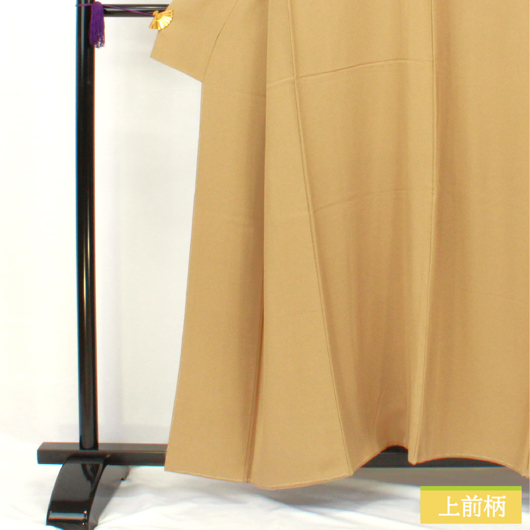 色無地 正絹 身丈155cm 裄丈65.5cm 枯野色(かれのいろ) 素無地 一つ紋 陰違い鷹の羽 袷 Sランク ベージュ系 1114001992325