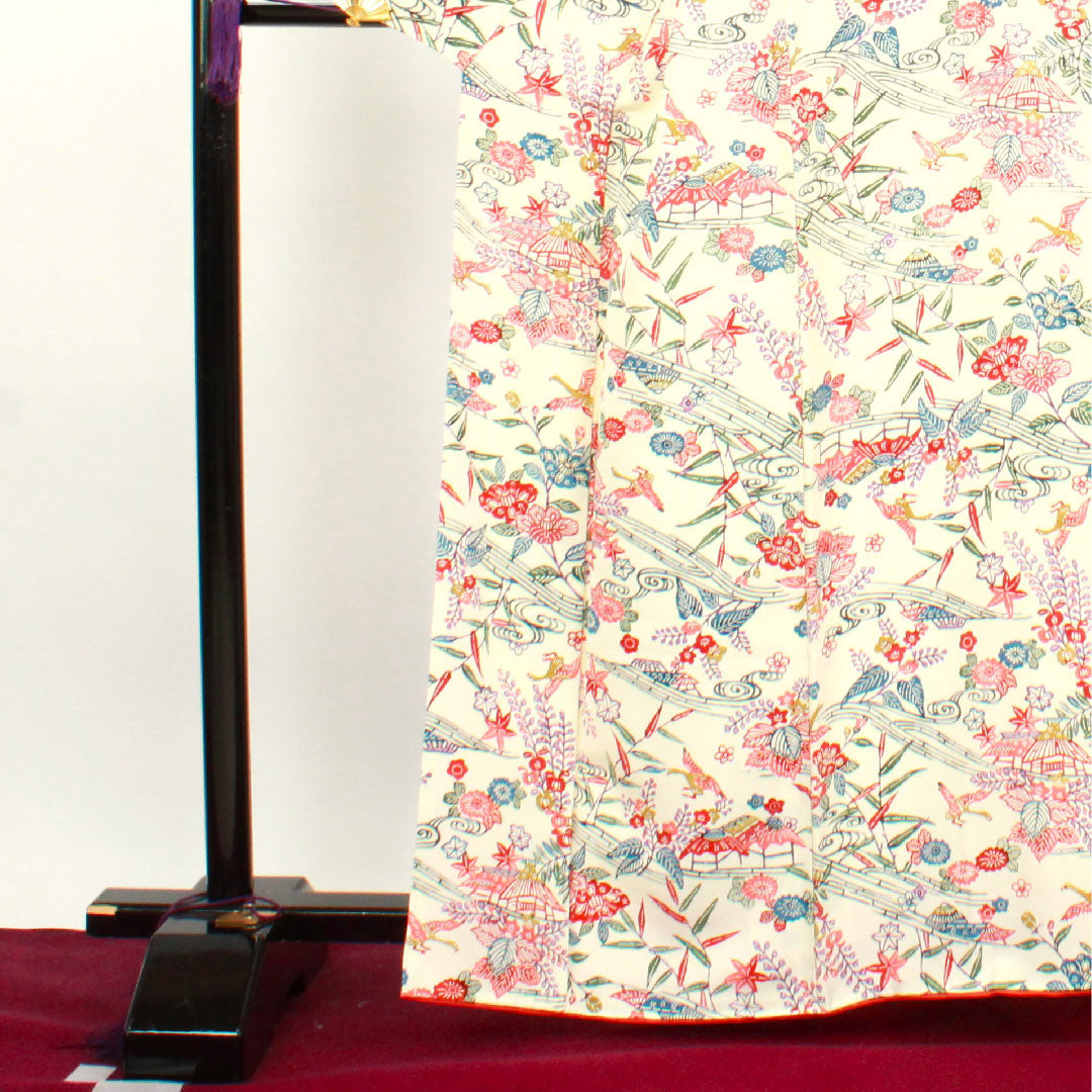 Komon Length 163.5cm Sleeve length 65cm Awase Milky white Kyo-Bingata Chayatsuji Pure silk S rank White 1115003342411