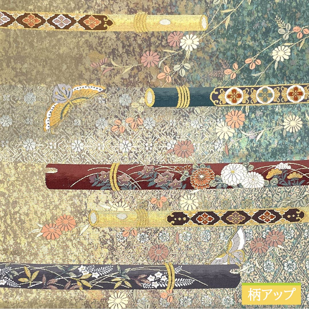 Fukuro Obi, pure silk, for Tomesode, with gold leaf, autumn wind sounds, butterfly, flute, obi length 446cm, S rank, six-way, formal, gradation style, 1123013892399