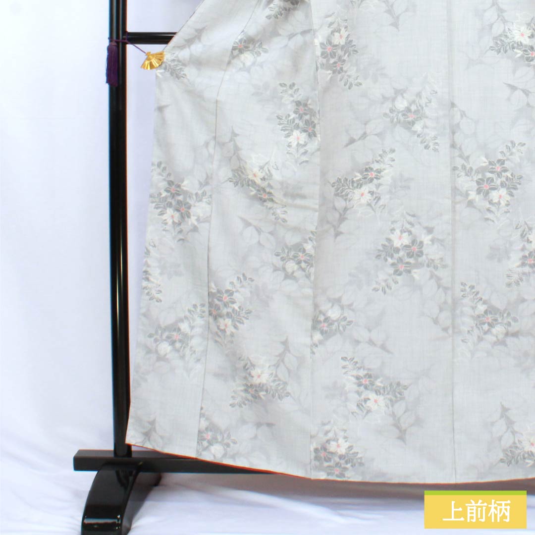 紬 正絹 Sランク 身丈161.5cm 裄丈64.5cm 白鼠色(しろねずいろ) 草花模様 袷 グレー系 1116005082422