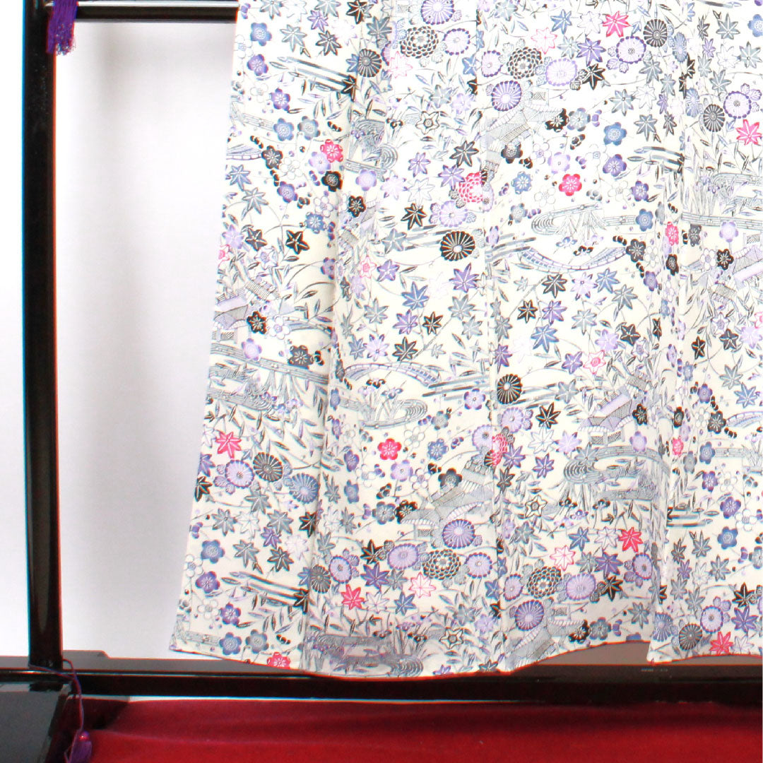 小紋 身丈155cm 裄丈62cm 袷 京紅型 茶屋辻模様 正絹 Sランク 白系 1115002192311