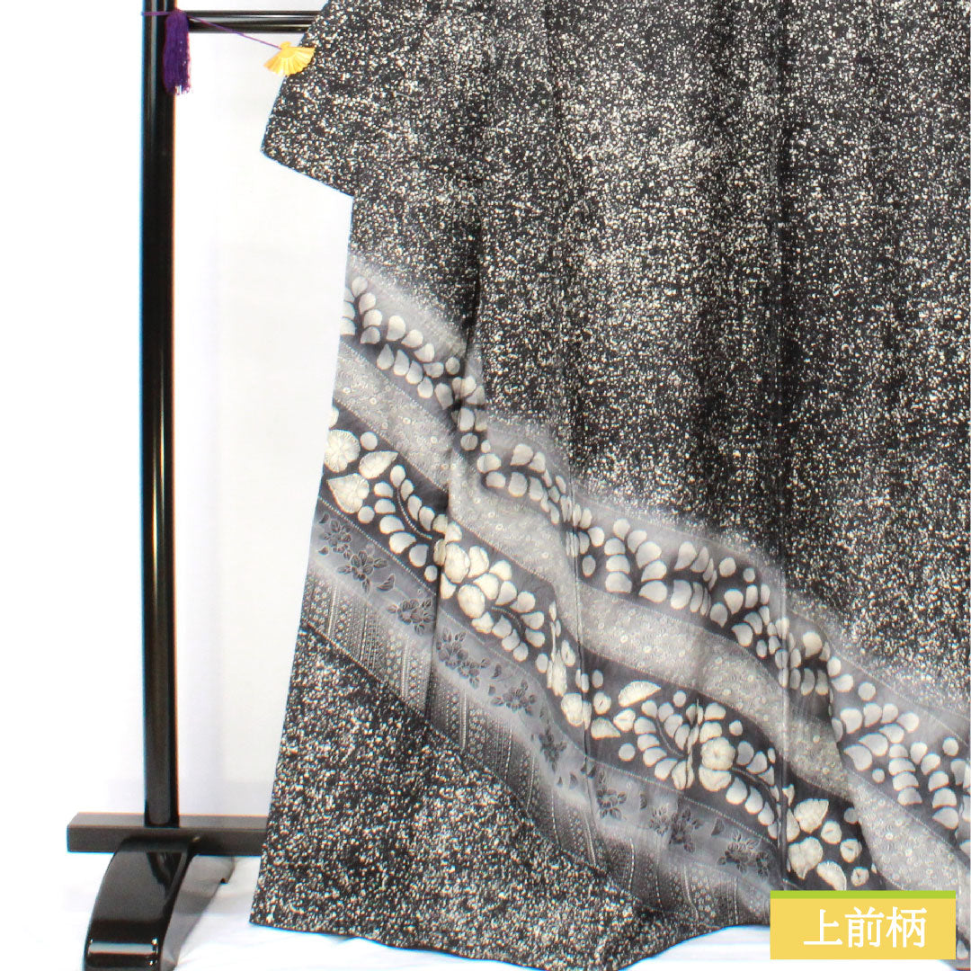 訪問着 正絹 袷 身丈166.5cm 裄丈64cm タタキ染 辻ヶ花 作家物 Aランク 黒系 1112005993510