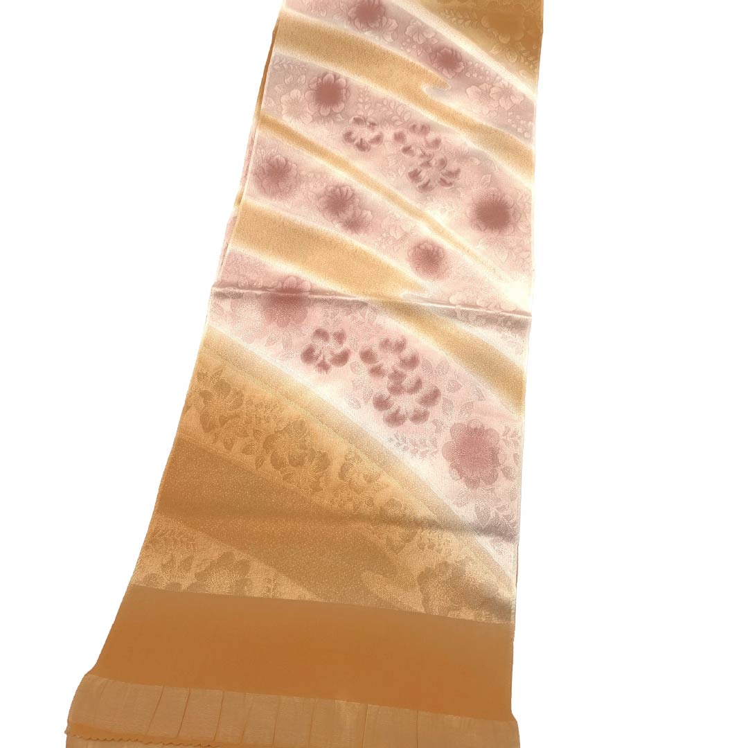 帯揚げ 正絹 Sランク カジュアル 近衛柿色(このえがきいろ) 花柄 古典柄 長さ約178cm 幅約29cm 橙系 1136003582926