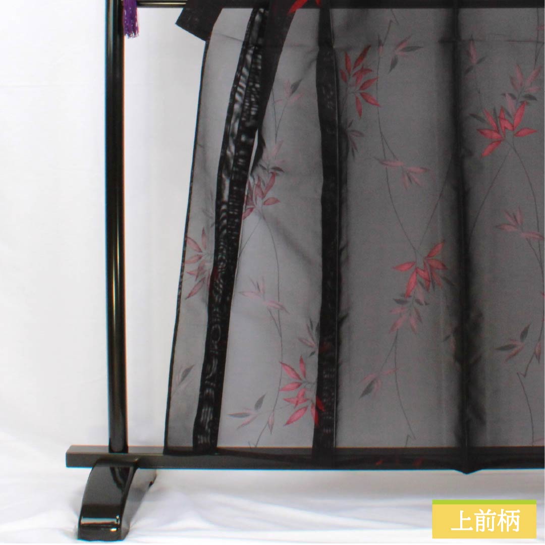 Summer pure silk komon length 157.5cm sleeve length 62.5cm branches leaves gauze S rank black 1132002022310