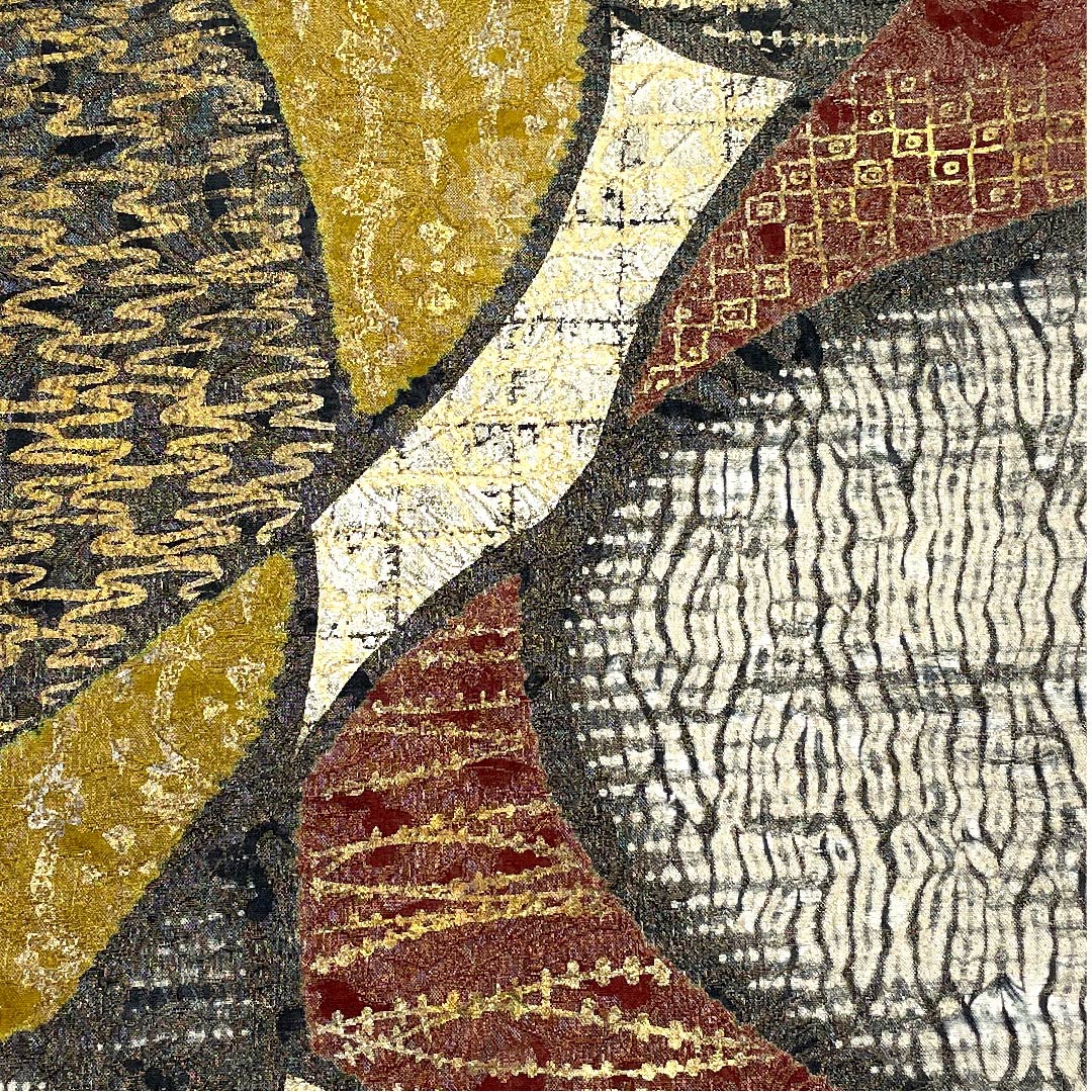 袋帯 具墨色(ぐずみいろ) 幾何学模様 宝尽くし 帯丈446cm 正絹 Aランク 六通 セミフォーマル グラデーション系 1123008673399