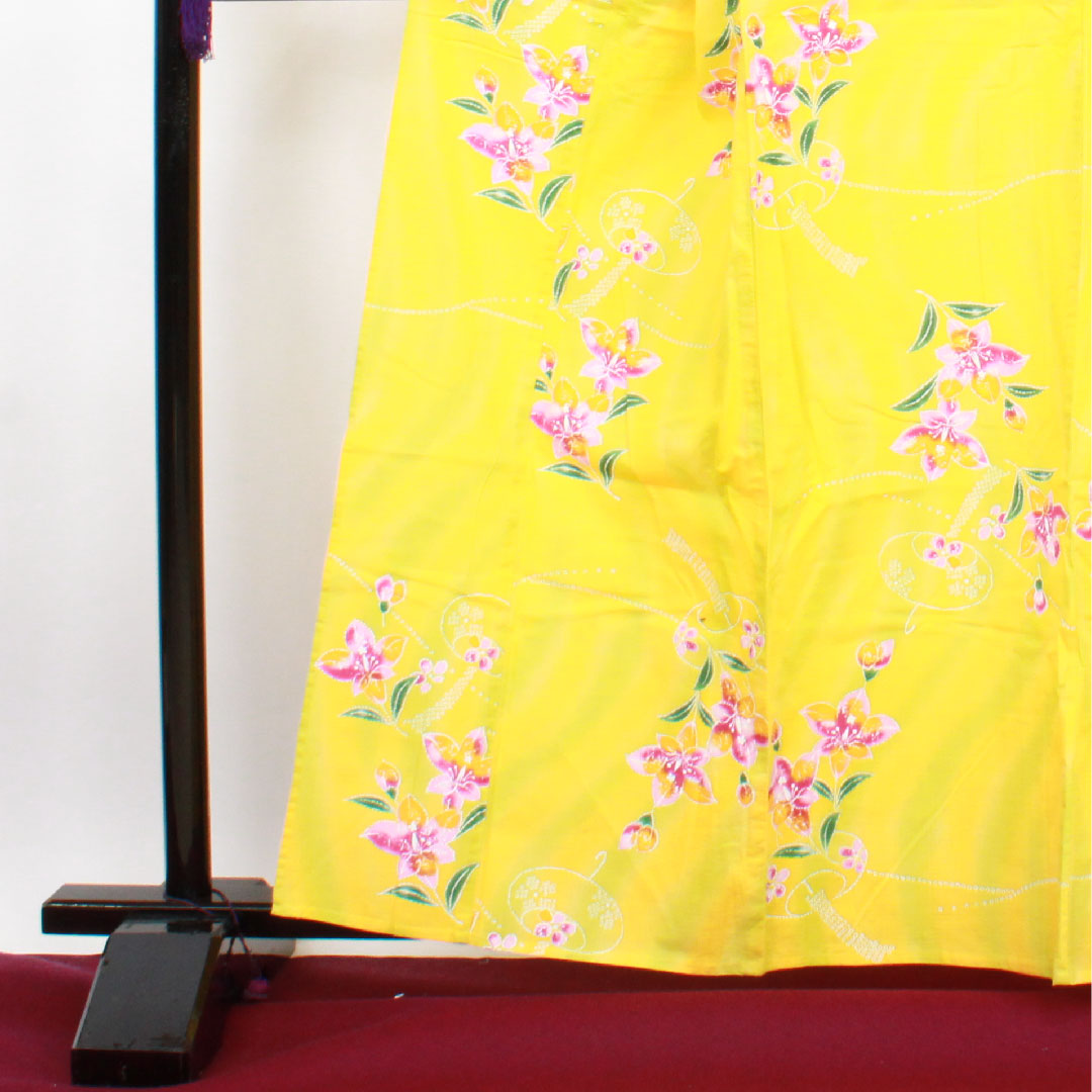 浴衣 向日葵色 風鈴 花模様 木綿 Aランク 単衣 身丈161.5cm 裄丈69cm 黄系 1118001033423
