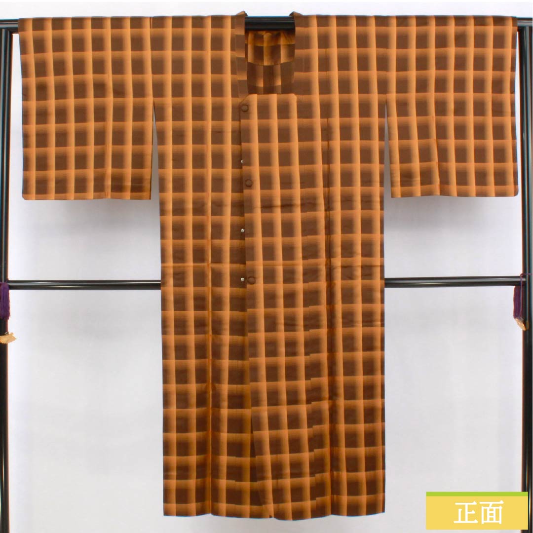 雨コート ポリエステル Sランク 身丈124cm 裄丈64cm 市松 収納ケース付き 袷 茶系 1117001272914