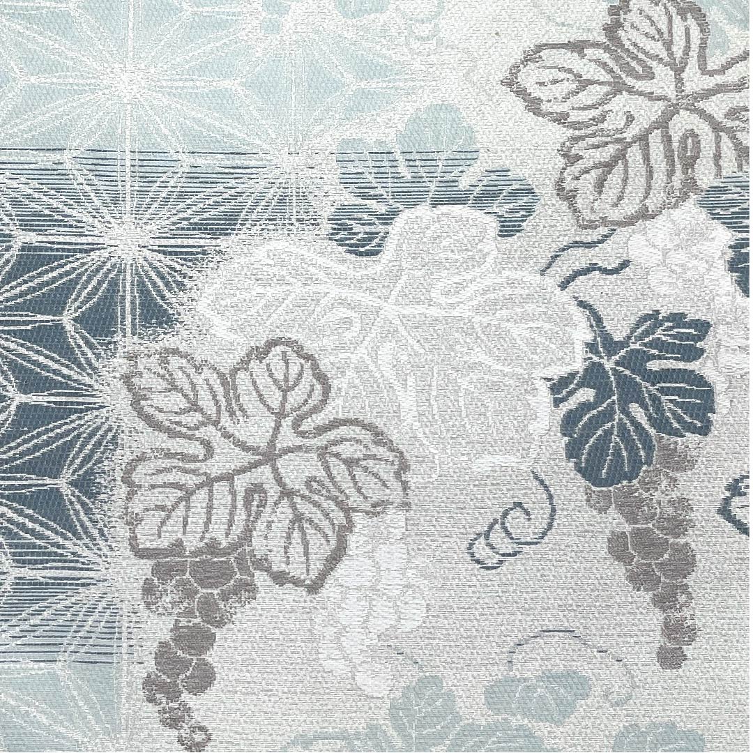 Fukuro Obi (Indigo Blue) with Asanoha and Grape Arabesque Patterns, Length 445cm, Pure Silk, Rank S, Pointed Pattern, Semi-Formal, Light Blue, 1123007852324