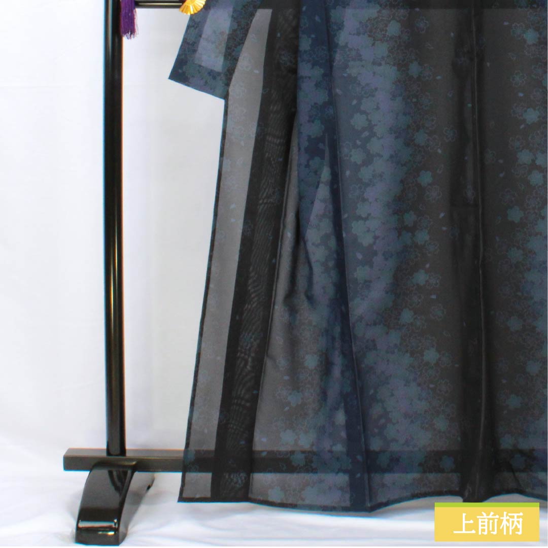 Summer kimono, polyester, small pattern, length 163.5cm, sleeve length 65cm, cherry blossom, washable kimono, gauze, S rank, black, 1132001942410