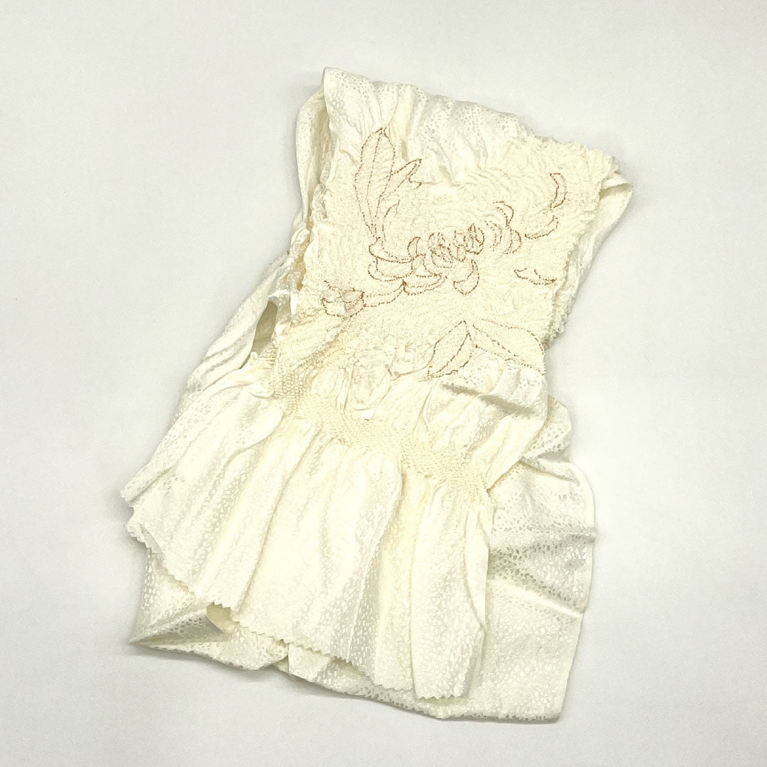 (New Old Stock) Obiage & Obijime Set, Pure Silk, NEW Rank, White, Classic Pattern, Floral Pattern, Kimefusa, Length approx. 158cm, Width approx. 1.7cm, Formal, White-based 1141000471311