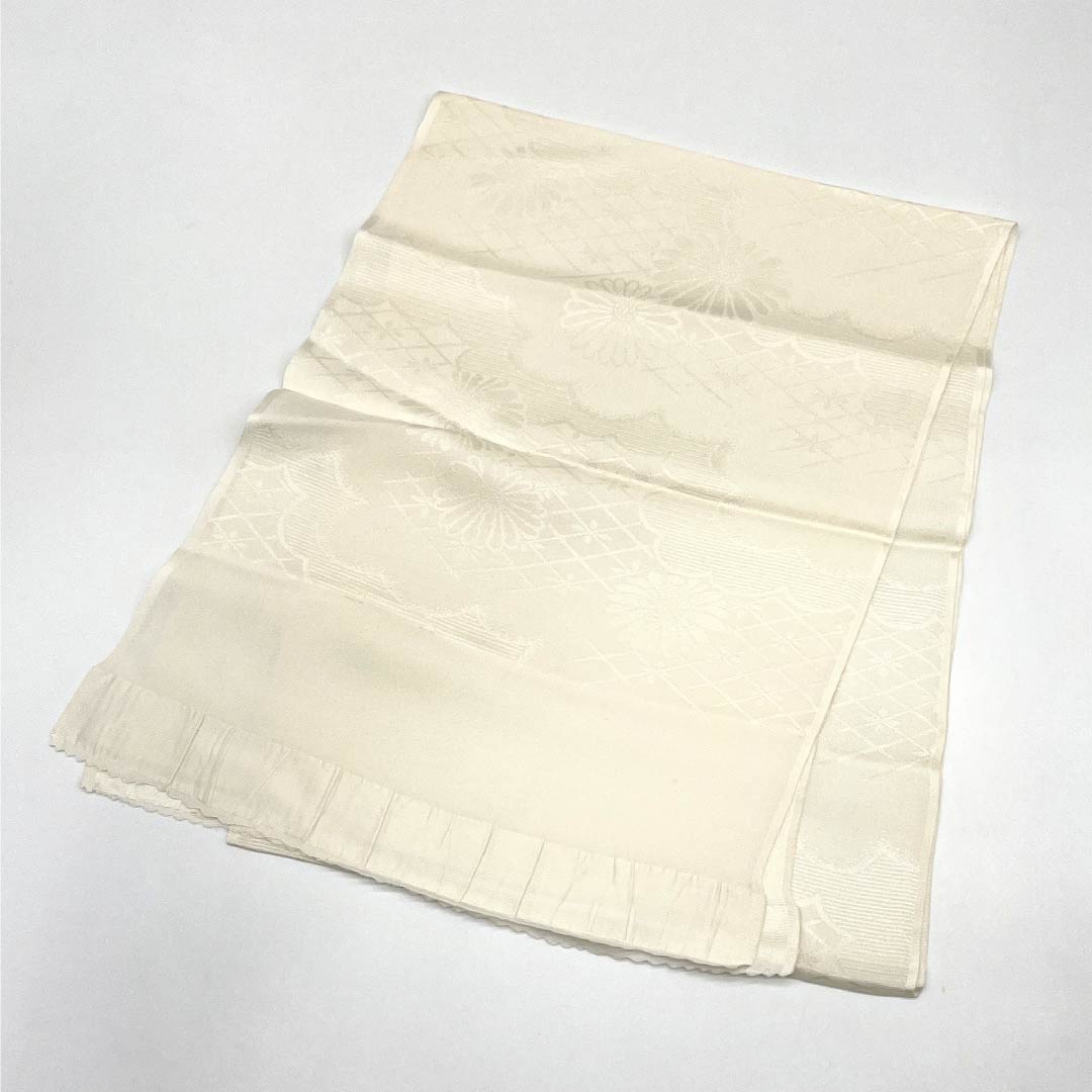 帯揚げ 正絹 Sランク セミフォーマル 乳白色(にゅうはくしょく) 菊 古典柄 長さ約160cm 幅約29cm 白系 1136002112911