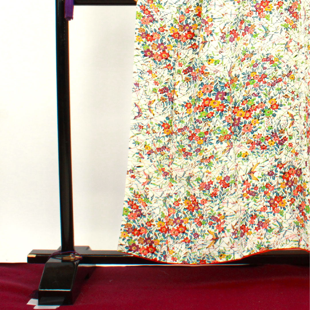 小紋 身丈156cm 裄丈60cm 袷 胡粉色 草花模様 正絹 Aランク 白系 1115003073311